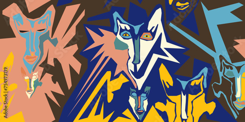 Abstract background with surreal faces.