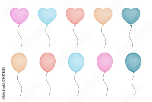 cards for invitation, birthday. watercolor balloons illustration