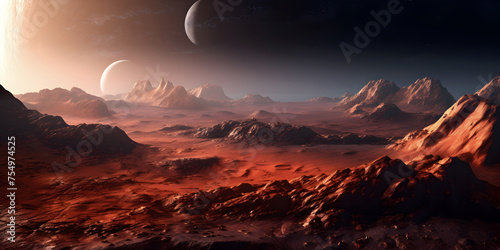 Space landscape illustration. View of space from an unknown planet.