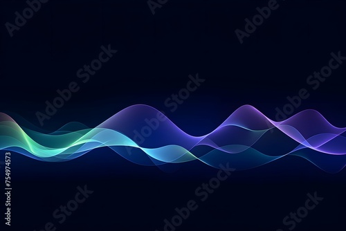 Data transmission, sound wave, technology, space transformation. Abstract green-purple-blue wave on blue background for web design, presentation design, web banners. Vector illustration
 photo