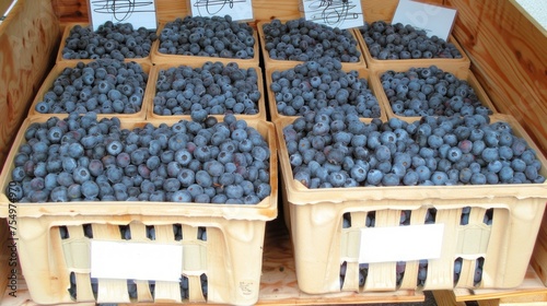 baskets of blueberries are on display at a farmers'market in the united states of washington, d c. photo