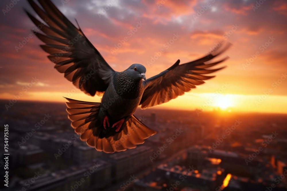 Free Pigeon flying wing. Message flight bird. Generate Ai - obrazy, fototapety, plakaty 