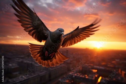 Free Pigeon flying wing. Message flight bird. Generate Ai