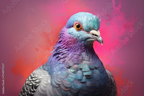 Whimsical Pigeon bird art. Creative head. Generate Ai