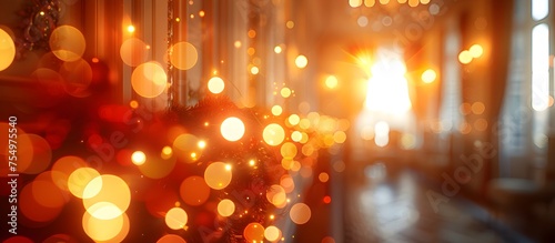 Christmas Garland in Elegant Sunlit Room with Bokeh Effect photo