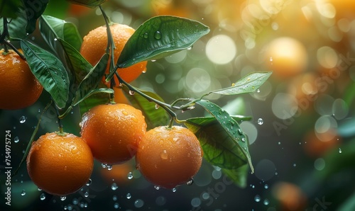 beautiful fresh ripe oranges hanging on a tree in garden