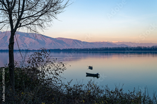 View of Kerkini lake at sunset in northern Greece
