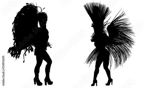 samba, baile, brasil, danza, carnaval, silueta, color, vector, pegatina, plumas, traje, ilustracion, angel, diablo	
