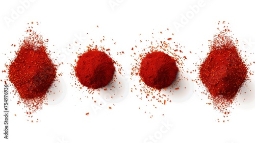Isolated set of paprika powder sprinkled over transparent background. Modern illustration featuring a top view of a red chili pepper. Hot seasoning, sweet spicy food accessory. Mexican cuisine photo