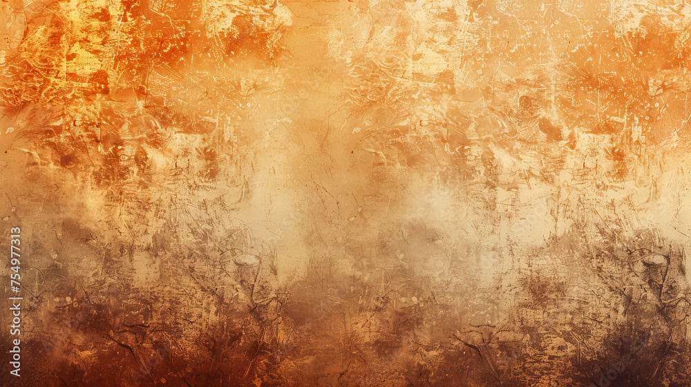 A painting of a wall with a brownish orange background and a white wall. The wall has a lot of texture and he is old - obrazy, fototapety, plakaty 
