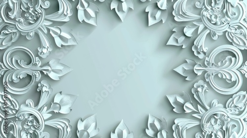 Modern abstract floral ornaments on a round frame. Lace pattern design on a background.