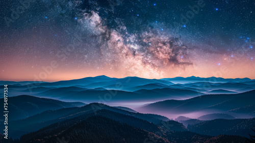 A beautiful night sky with a large milky white cloud in the middle. The sky is filled with stars and the clouds are scattered throughout the sky. The scene is peaceful and serene