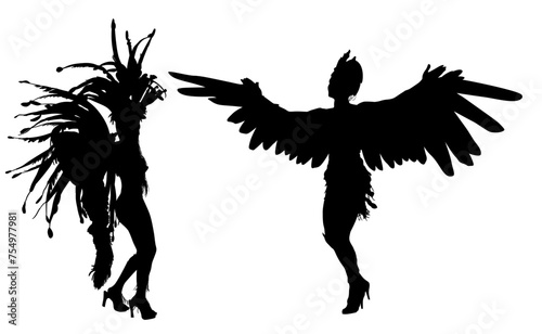 samba, baile, brasil, danza, carnaval, silueta, color, vector, pegatina, plumas, traje, ilustracion, angel, diablo	
