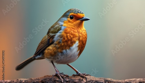  a close up of a bird on a branch with a blurry back ground and a blue sky in the background.