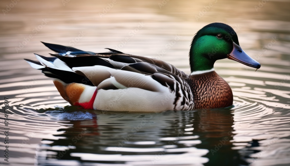 Fototapeta premium a close up of a duck in a body of water with its head above the water's surface and it's head above the water's surface.