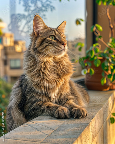 Sunlit Cat on Balcony, Generative AI
