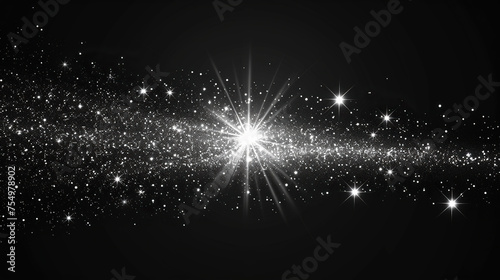 white light sparkle flare   rays of silver and white lights from a star on black background  