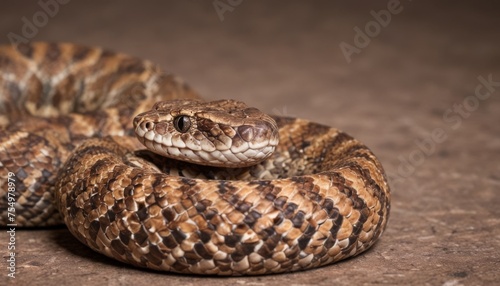  a close up of a snake on the ground with its head turned to the side and it's mouth open.