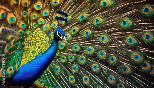 a close up of a peacock with it's feathers feathers spread out and it's feathers spread out.