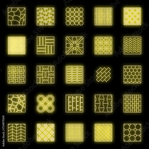 Home Paving Icons Set Vector Neon