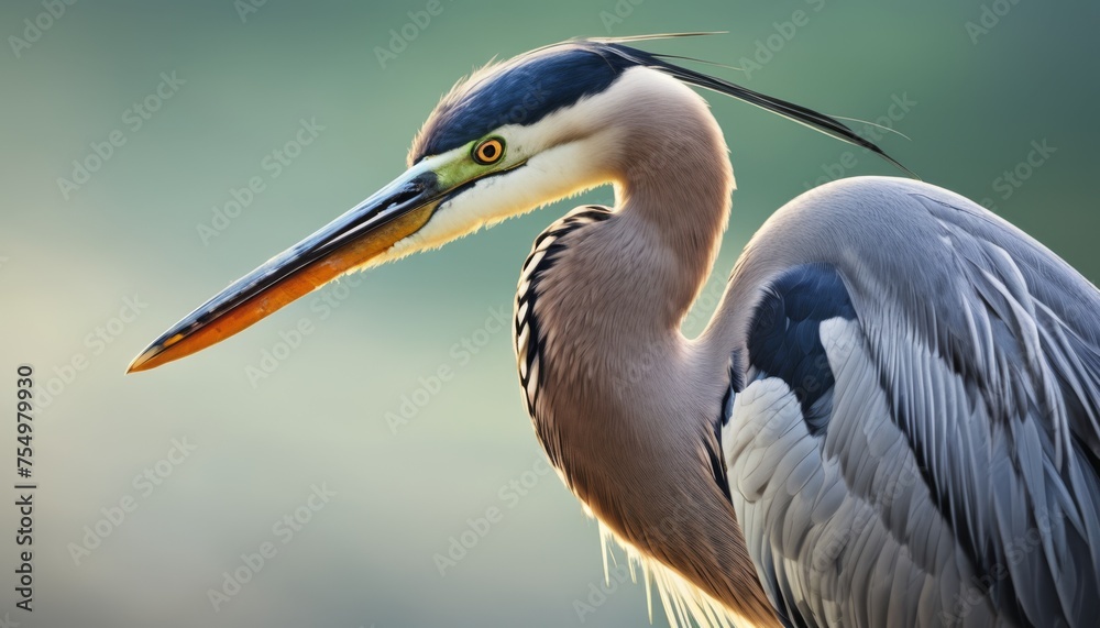 Obraz premium a close up of a bird with a long neck and a long neck, with a long bill, with a blurred background.