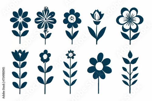 Set of floral elements. Romantic flower collection with flowers, twigs, leaves, herbs and berries. Vector design. Vector flowers. Flowers Icon set. Various flower icon illustrations collection. 