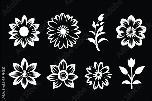 Flowers icon set. Flowers in modern simple. Cute round flower plant nature collection. Vector illustration. Flower icon. Flowers elements collection. Flower plant icons collection. Floral Vector set.