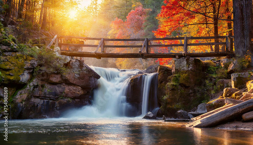 waterfall in autumn park
