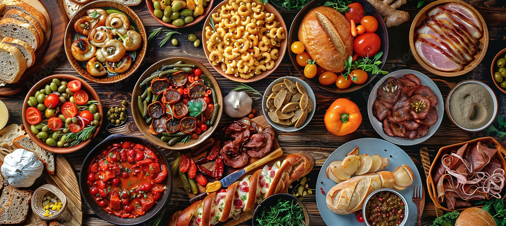 An appetizing variety of delicious dishes laid out on the table for a feast.