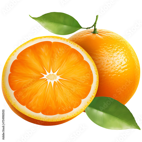 Fresh  Orange fruit isolated on a transparent background
