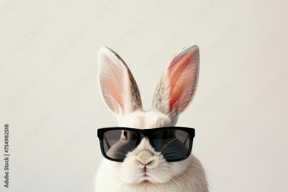 Funny white rabbit with stylish sunglasses posing on a clean white background, illustration Funny white rabbit with stylish sunglasses posing on a clean white background, illustration