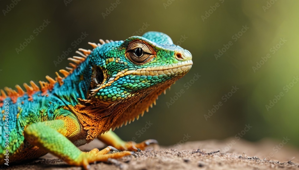 a close up of a lizard on a rock with a green and orange lizard on it's back legs. a close up of a lizard on a rock with a green and orange lizard on it's back legs.