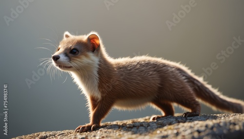  a close up of a small animal near a body of water with a blurry back ground in the background.