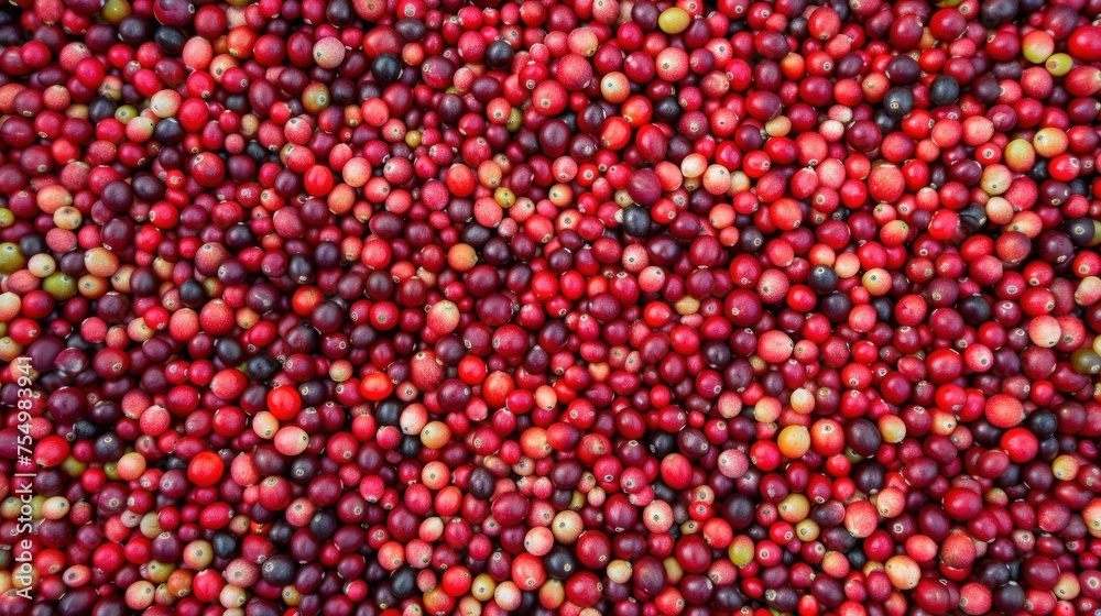 a large pile of cranberries sitting on top of a pile of green and red cranberries on top of a table. a large pile of cranberries sitting on top of a pile of green and red cranberries on top of a table.