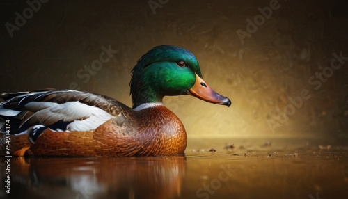  a close up of a duck on a body of water with it's head above the water's surface.