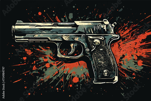 Pistol Illustration. Pistol Gun Icon Vector Illustration. Handgun, Pistol. The Art of Firepower: Graphic Pistol Portraits. Graphic vector. Pistol on a abstract background. Police and army weapon. 