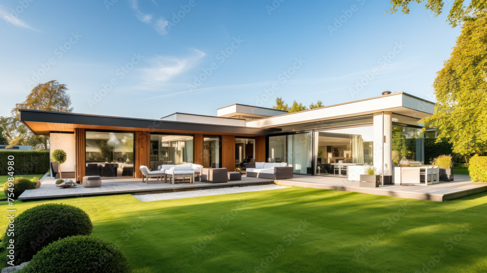 Obraz premium timber pool deck on modern home terrace