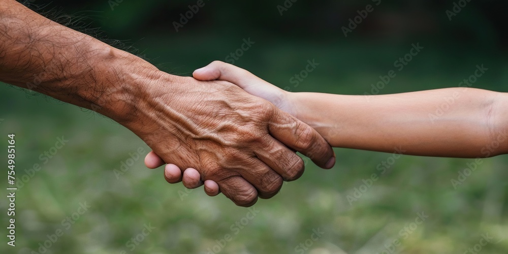 Young hand holding an elderly hand , concept of Connection
