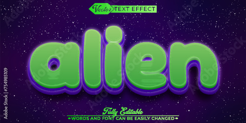 Cartoon Green Alien Invasion Vector Editable Text Effect Template