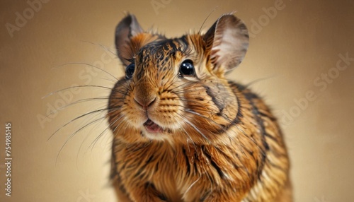  a close up of a small rodent on a brown background with a blurry look on it's face.