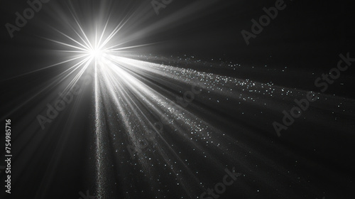 Festive abstract texture, Lens flare, sparkles, bokeh, shining star with rays concept. Abstract luminous explosion, Abstract sun burst, digital flare, iridescent glare over black background.