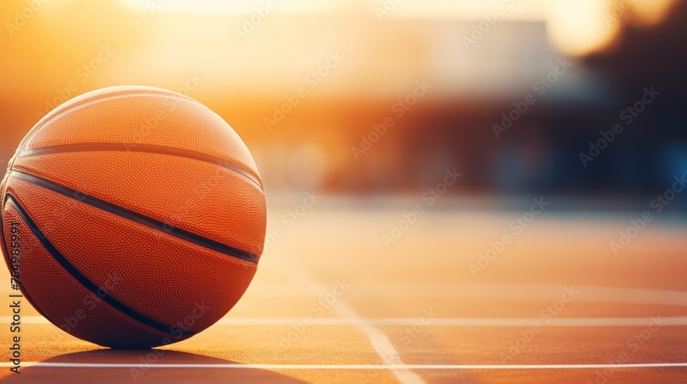 Background of a basketball ball placed on the court floor