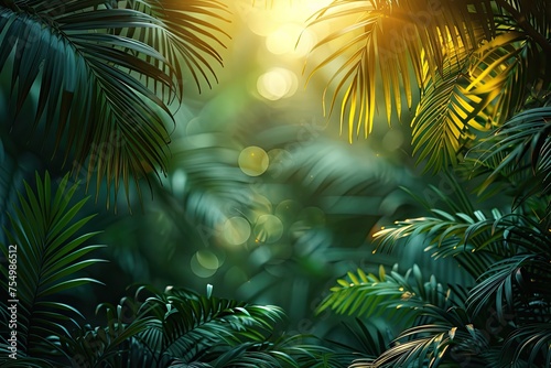 Lush green palm leaves texture vibrant natural background with tropical foliage in detail 