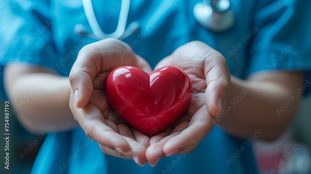 A medical professional's hands holding a heart, embodying care and dedication in healthcare A medical professional's hands holding a heart, embodying care and dedication in healthcare