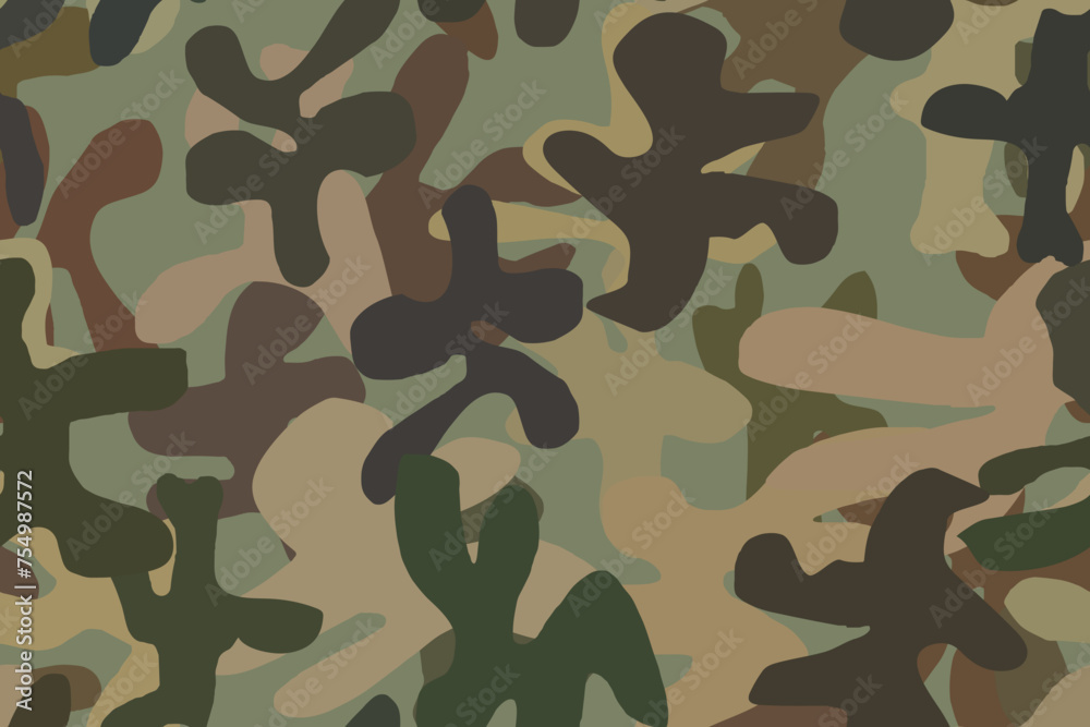 Fototapeta premium Digital Beige Camouflage. Urban Hunter Pattern. Abstract Tree Brush. Repeat Grey Pattern. Brown Camo Print. Seamless Vector Camoflage. Fabric Military Background. Seamless Print. Camo Khaki Grunge.