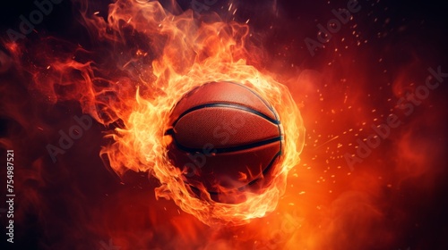 Background of a basketball that is on fire and floating in the air.