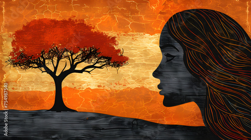 Mindful Roots: Silhouette Profile with Tree Representing Psychological Growth