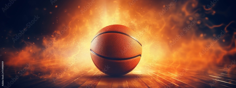Background of a basketball ball placed on the court floor