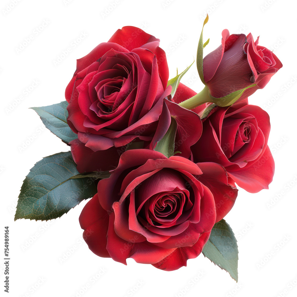 Naklejka premium Red Rose bouquet, bunch isolated on transparent png.