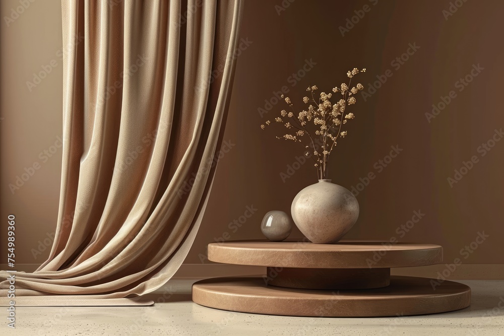 Podium mockup for product display in brown and beige colors Podium mockup for product display in brown and beige colors